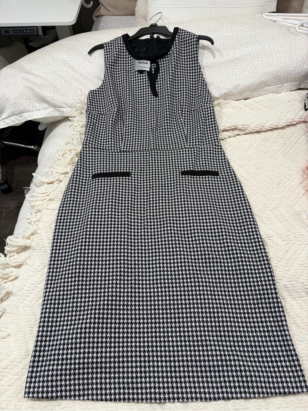 Talbots Black & White Houndstooth Midi Sheath Dress